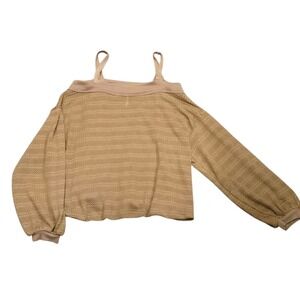 Free People Sweater Built In Tank Mustard Fairy‎ Waffle Knit Off Shoulder Boho